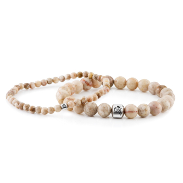 Edelstein Armband Sam - Taupe - 8mm und 4mm Maifan Stein
