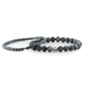 Edelstein Armband Luke - Grau - 8mm Labradorit und 4mm Hematit