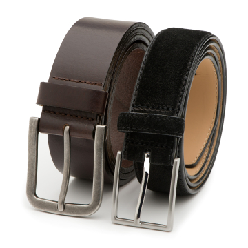 Herrengürtel Noah aus Leder & Wildleder - 2er-Pack - Dunkelbraun & Schwarz - 4 cm & 3