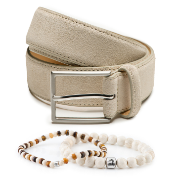 Edelstein Armband Jack & Herrengürtel aus Wildleder Bobby - Beige