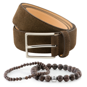 Edelstein Armband Bill & Herrengürtel aus Wildleder Bobby - Braun
