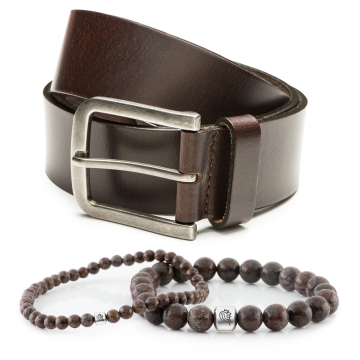 Edelstein Armband Bill & Herrengürtel aus Leder Mason - Braun