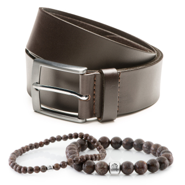 Edelstein Armband Bill & Herrengürtel aus Leder Finn – Braun