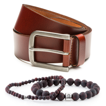 Edelstein Armband Blake & Herrengürtel aus Leder Mason - Braun