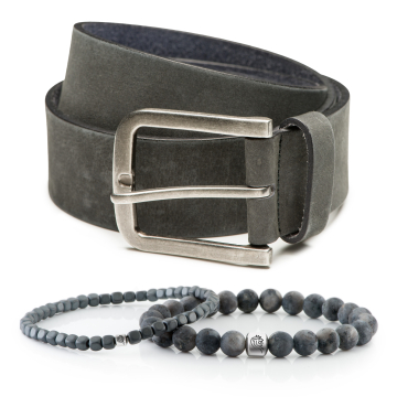 Edelstein Armband Luke & Herrengürtel aus Leder Jaxx - Blau/Grau