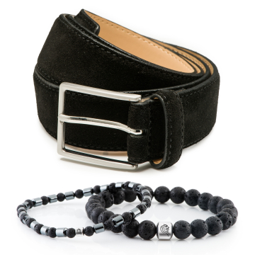 Edelstein Armband Zack & Herrengürtel aus Wildleder Bobby - Schwarz