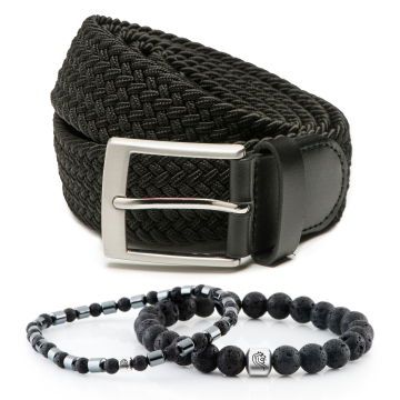 Edelstein Armband Zack & Herrengürtel Mylo Elastisch - Schwarz
