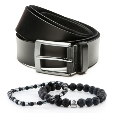 Edelstein Armband Zack & Herrengürtel aus Leder Finn - Schwarz