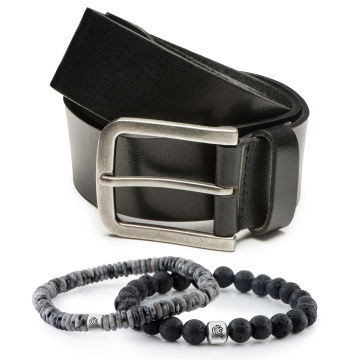 Edelstein Armband Chase & Herrengürtel aus Leder Mason - Schwarz