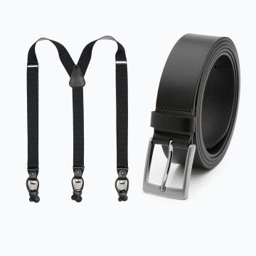 Schwarze Hosenträger - 3,5cm breit & Lange schwarze Herrengürtel Bruce XXL – 3,5cm breit