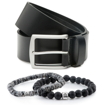 Set in Schwarz Edelstein Armband Chase - Onesize & Herrengürtel aus Leder Levi - 4cm breit