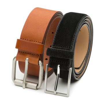 DTCH.FIT Leder- & Wildleder-Herrengürtel Max - 2er-Pack - Cognac & Schwarz - 4cm & 3,5cm breit