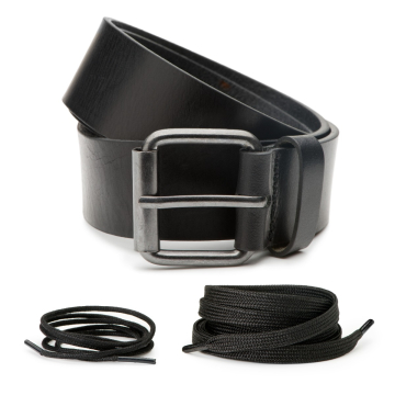 DTCH.FIT Jeansgürtel Dean - 3,5cm breit & Klassische Schnürsenkel - 75cm + Sportschuh-Schnürsenkel - 120cm Schwarz