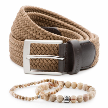 DTCH.FIT Edelstein Armband Sam - Taupe - Einheitsgröße & Herrengürtel Mylo Elastisch - Taupe - 3,5cm breit