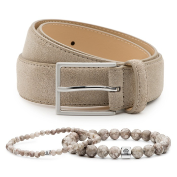 Edelstein Armband Sam & Herrengürtel aus Wildleder Bobby - Taupe