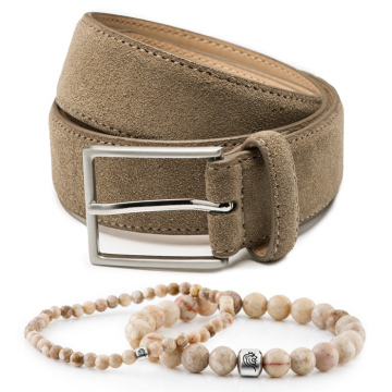 Edelstein Armband Sam & Herrengürtel aus Wildleder Bobby - Taupe