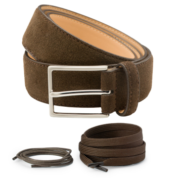 Herrengürtel Bobby aus Wildleder & Klassische & Sportschuh-Schnürsenkel - Set