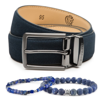 DTCH.FIT Wildledergürtel Oliver Dunkelblau - verstellbare Schnalle in Rotguss - 3,5cm breit & Edelstein Armband Paul Blau Einheitsgröße