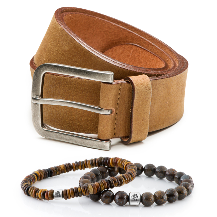 Edelstein Armband Kent & Herrengürtel aus Leder Jaxx - Cognac main product photo