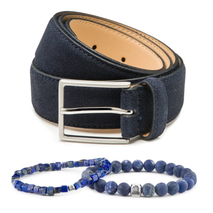 Edelstein Armband Paul & Herrengürtel aus Wildleder Bobby - Blau main product photo