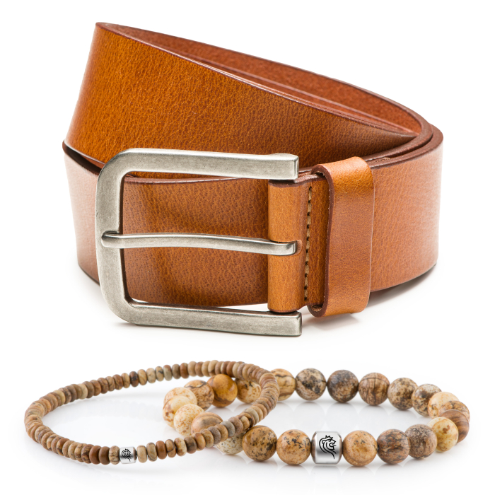 Edelstein Armband Flynn & Herrengürtel aus Leder Mason - Cognac main product photo