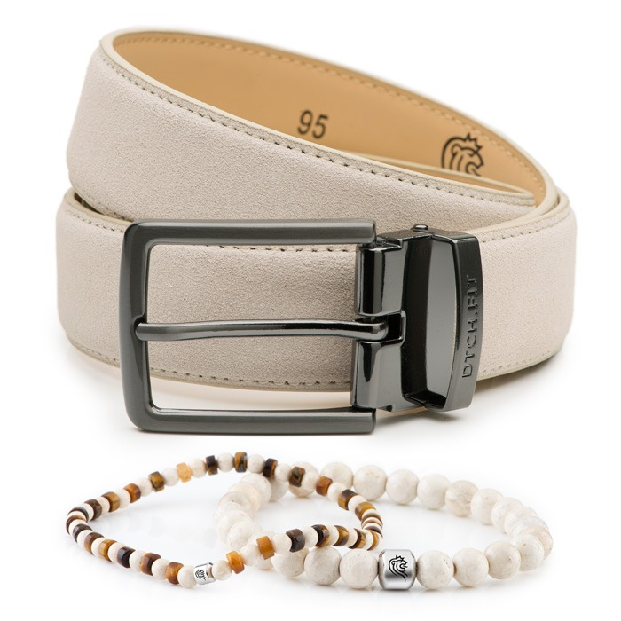DTCH.FIT Wildledergürtel Oliver Beige - verstellbare Schnalle in Rotguss - 3,5cm breit & Edelstein Armband Jack Beige Einheitsgröße main product photo