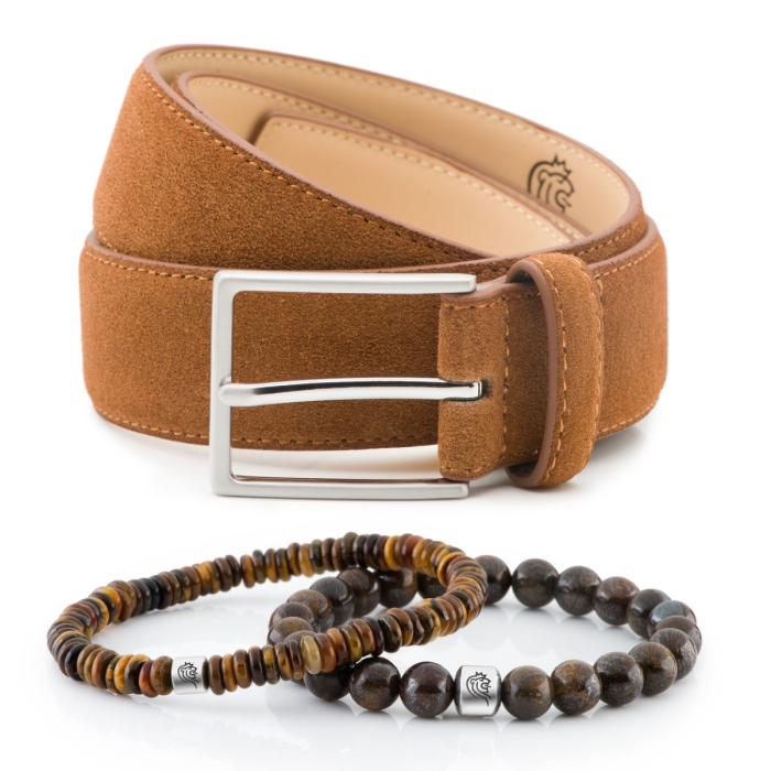 Edelstein Armband Kent & Herrengürtel aus Wildleder Bobby - Cognac main product photo